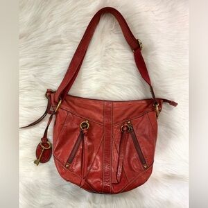 Fossil Monika Crossbody Bag - Vibrant Red Genuine Leather - Brass Hardware